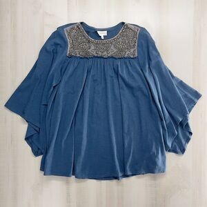 DELETTA x Anthropologie beaded oversized peasant top batwing tunic top M